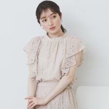 ジオメレースフレアスリーブブラウスセットアップ対応【洗濯機洗い可】