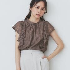 ジオメレースフレアスリーブブラウスセットアップ対応【洗濯機洗い可】