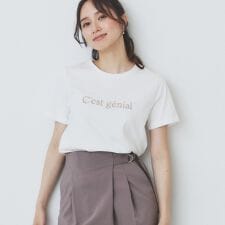 パール調刺繍ロゴTシャツ【汗ジミ防止吸水速乾接触冷感UVケア洗濯機洗い可】