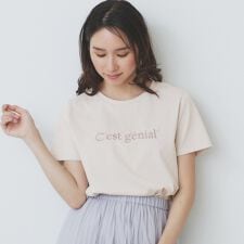 パール調刺繍ロゴTシャツ【汗ジミ防止吸水速乾接触冷感UVケア洗濯機洗い可】