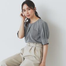 ストライプジャージタックスリーブトップス【吸水速乾洗濯機洗い可】