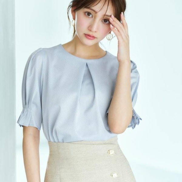 ストライプジャージタックスリーブトップス【吸水速乾洗濯機洗い可