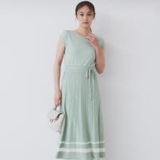 柄編みボーダーラインニットワンピース【洗濯機洗い可】