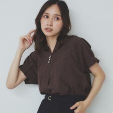 《7色展開XS-LLサイズ》タックスリーブスキッパーブラウス【洗濯機洗い可吸水速乾抗ピル防シワイージーアイ