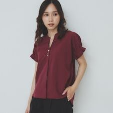 《7色展開XS-LLサイズ》タックスリーブスキッパーブラウス【洗濯機洗い可吸水速乾抗ピル防シワイージーアイ