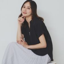 《7色展開XS-LLサイズ》タックスリーブスキッパーブラウス【洗濯機洗い可吸水速乾抗ピル防シワイージーアイ