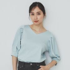 《5色展開》Vネックタックパフスリーブトップス【洗濯機洗い可UVケア接触冷感】