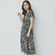 カシュクールフラワーワンピース【洗濯機洗い可】
