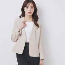 ダブルクロスストレッチノーカラージャケットセットアップ対応【洗濯機洗い可イージーアイロン防シワ】