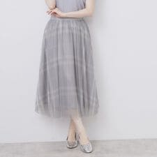 チュールラメチェックフレアスカート【洗濯機洗い可防シワ】