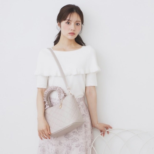 【2WAY】持ち手フリルキルティングトートバッグ