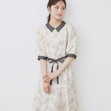 2WAY パネルフラワーバイカラーワンピース【洗濯機洗い可イージーアイロン】