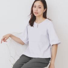 《S-LLサイズ》バルーンスリーブペプラムトップス【洗濯機洗い可接触冷感UVケア】