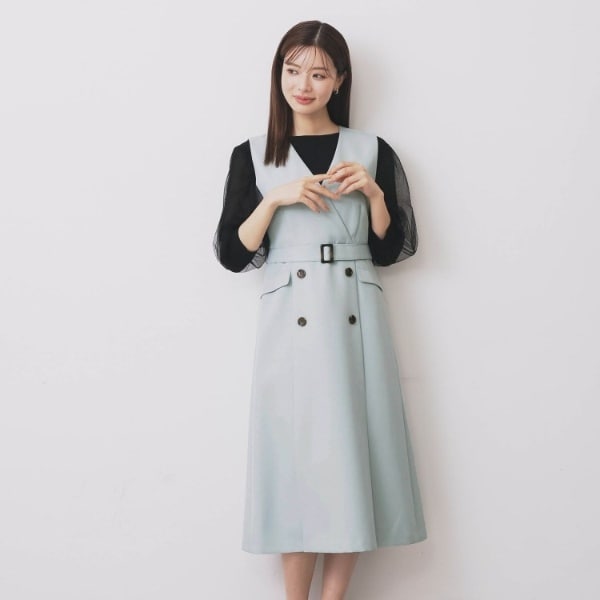 ドットデザインタックワンピース【洗濯機OKイージーアイロン