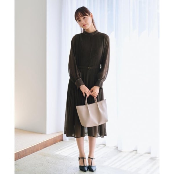 5色展開S-3Lサイズ》プリーツフレアワンピース【洗濯機洗い可防