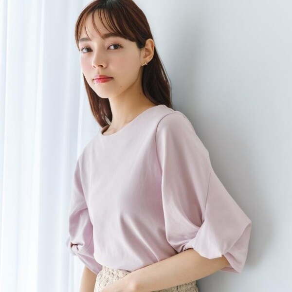 トップス mcsft パフスリーブツイストタックトップス【洗濯機可接触冷感UVケア