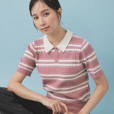 ランダムボーダーケーブルポロニット【洗濯機洗い可抗ピル】