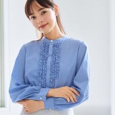 インデックス(index)のバンドカラーフリルブラウス【洗濯機OKイージーアイロン防シワ】