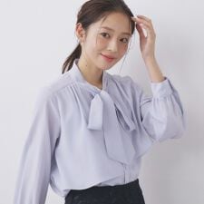 アシンメトリーレイヤードボウタイブラウス【洗濯機OKイージーアイロン防シワ】《XS～3L》