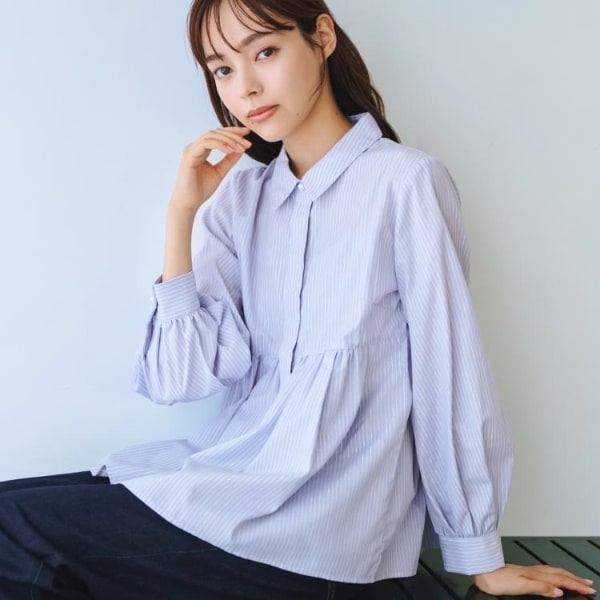 アドーア　ファインストライプブラウス　ペプラム38 セール】 ファインストライプブラウス （シャツ・ブラウス）｜ADORE