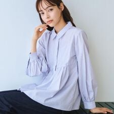 インデックス(index)のラメストライプ衿付きペプラムブラウス【洗濯機OKイージーアイロン防シワ】《6col》