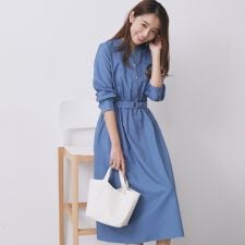 シャンブレーツイルドッキングフレアワンピース【洗濯機洗い可イージーアイロン】