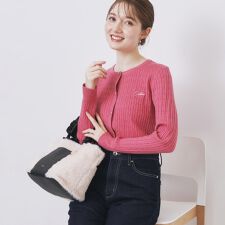 クルーネックケーブルカーディガン【洗濯機OK】