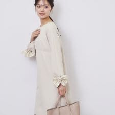 ダブルクロスリボンスリーブワンピース【洗濯機OK】