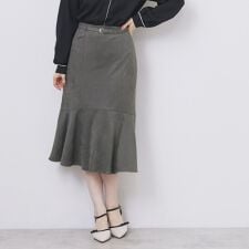 フェイクスウェード切り替えマーメイドスカート【洗濯機OKイージーアイロン防シワ】