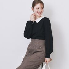 バイカラー衿付きニット【洗濯機OK】