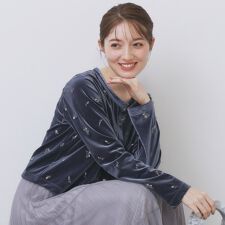 小花刺繍ベロアショートカーディガン【洗濯機OK】
