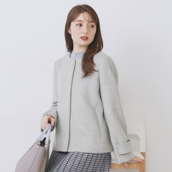 SEE BY CHLOE ノーカラーショートコート ベージュ フリンジ加工 SEE BY