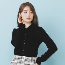 衿付きベロアジャージトップス【洗濯機OK】
