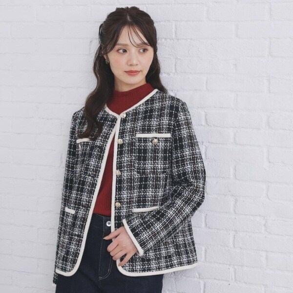 チェックツイードジャケットコートセットアップ対応【洗える