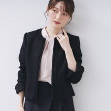 インデックス(index)の≪通勤・セレモニーセットアップ対応≫ノーカラーツイードジャケット【洗濯機OK】
