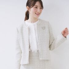 インデックス(index)の≪通勤・セレモニーセットアップ対応≫ノーカラーツイードジャケット【洗濯機OK】