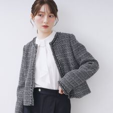 インデックス(index)の≪通勤・セレモニーセットアップ対応≫ノーカラーツイードジャケット【洗濯機OK】