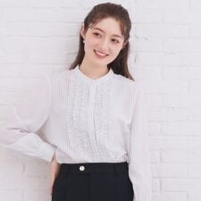 バンドカラーフリルブラウス【洗濯機OKイージーアイロン】