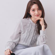 バンドカラーフリルブラウス【洗濯機OKイージーアイロン】