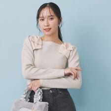 インデックス(index)のショルダービッグリボンスクエアニット【洗濯機OK】