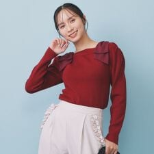 インデックス(index)のショルダービッグリボンスクエアニット【洗濯機OK】