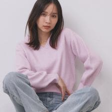 インデックス(index)の片畦Vネックボクシーパフニット【洗濯機OK】