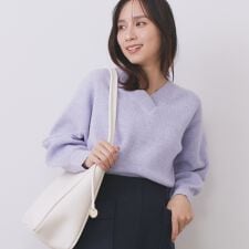 インデックス(index)の片畦Vネックボクシーパフニット【洗濯機OK】