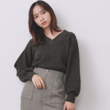 インデックス(index)の片畦Vネックボクシーパフニット【洗濯機OK】