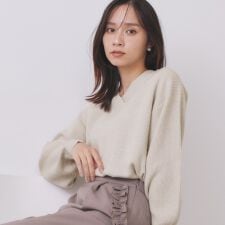 インデックス(index)の片畦Vネックボクシーパフニット【洗濯機OK】