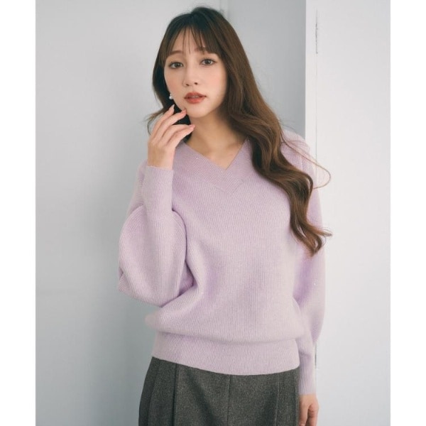 片畦Vネックボクシーパフニット【洗濯機OK】 | インデックス(index