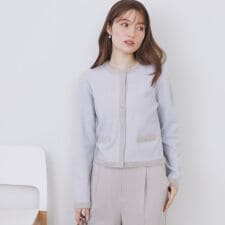 フェザーバイカラークルーネックカーディガン【洗濯機OK】