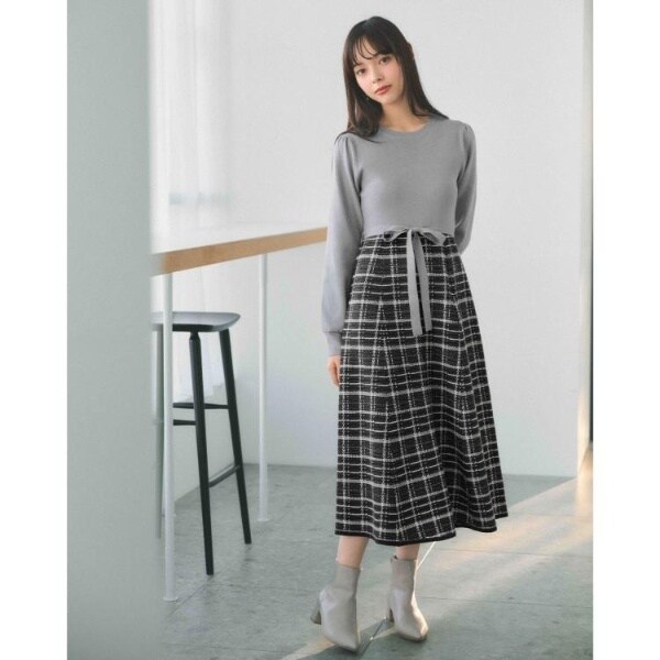 BLUE LABELチェックジャカードニットワンピース BLUE LABEL CRESTBRIDGE（ブルーレーベルクレストブリッジ）の「【美人