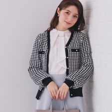 チェックジャカードカーディガン【洗濯機OK】