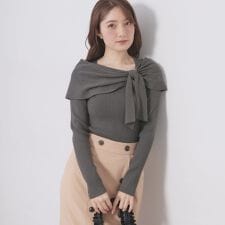 オフショルリボンリブニット【洗濯機OK】